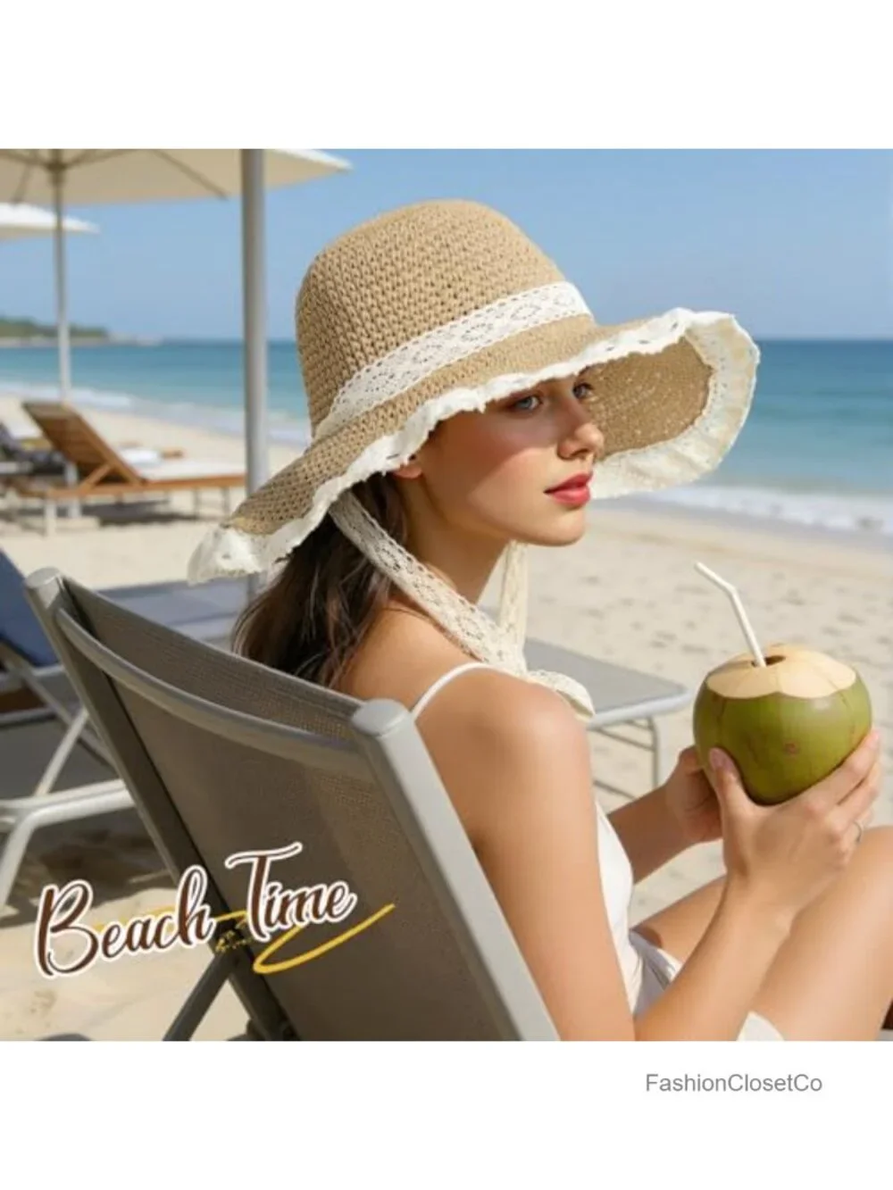 Wide Brim Sun Hat UPF 50+ Straw Beach Hat Foldable Packable